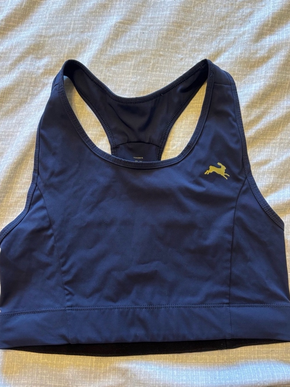 Women's Navy Racerback Sports Bra with Gold Logo